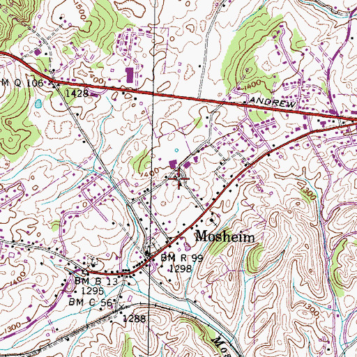 Topographic Map of Mosheim Elementary School, TN