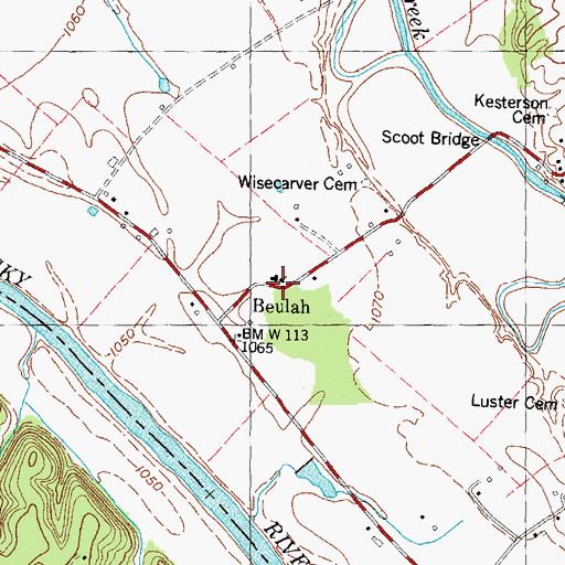 Topographic Map of Beulah Church, TN