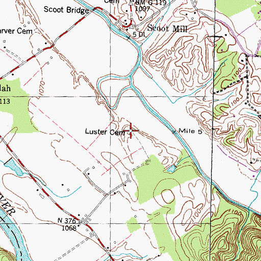 Topographic Map of Luster Cemetery, TN