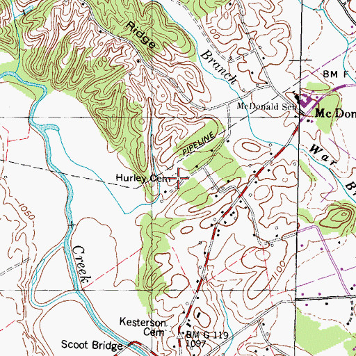 Topographic Map of Hurley Cemetery, TN