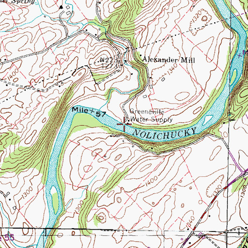 Topographic Map of Buckingham Ford, TN