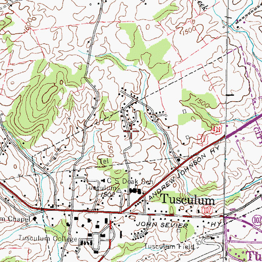 Topographic Map of College Hills, TN