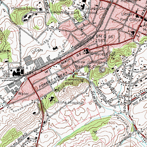 Topographic Map of Forest Park, TN