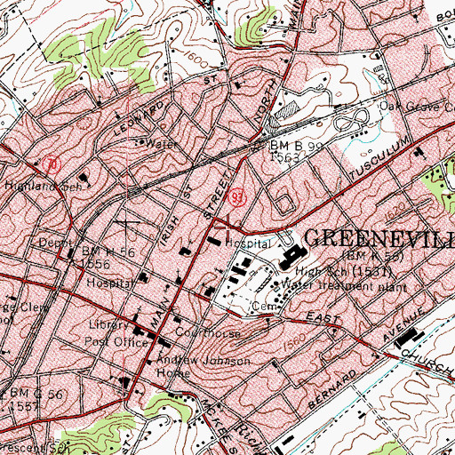 Topographic Map of Spencer Square Shopping Center, TN