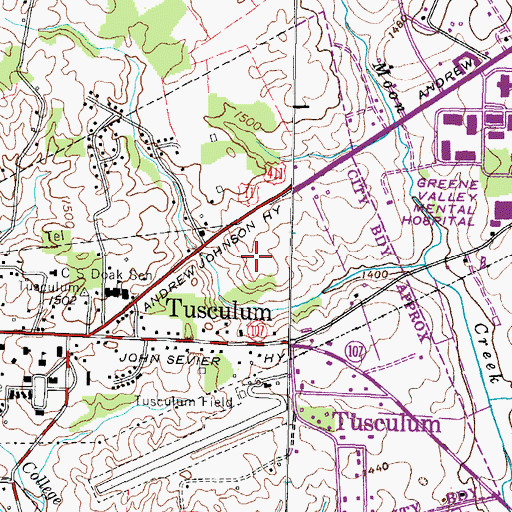 Topographic Map of Twin Oaks, TN