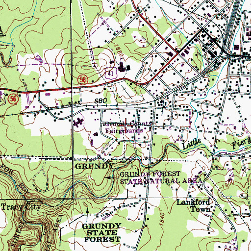Topographic Map of Grundy County Fairgounds, TN