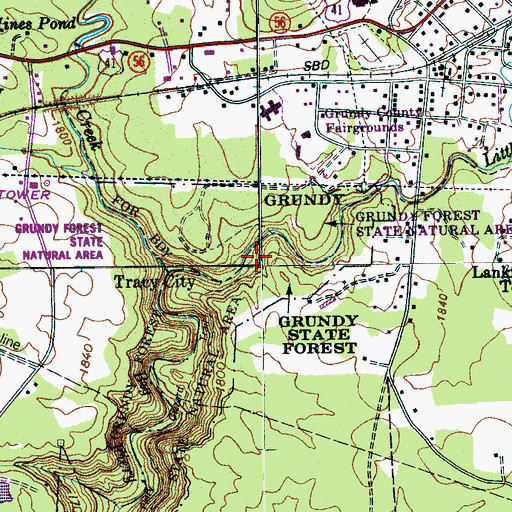 Topographic Map of Grundy Forest State Natural Area, TN