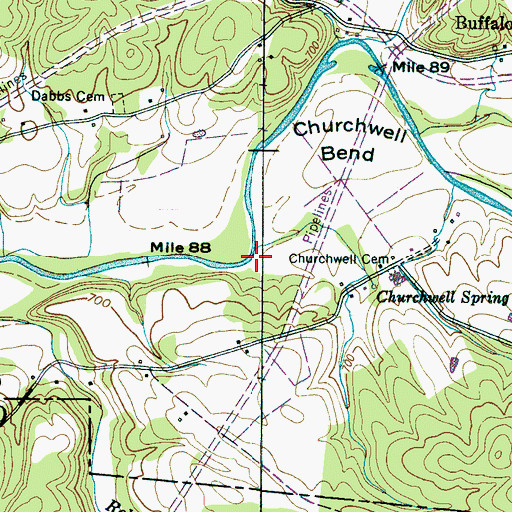 Topographic Map of Churchwell Spring Branch, TN