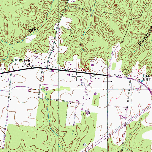 Topographic Map of Garrett Baptist Church, TN