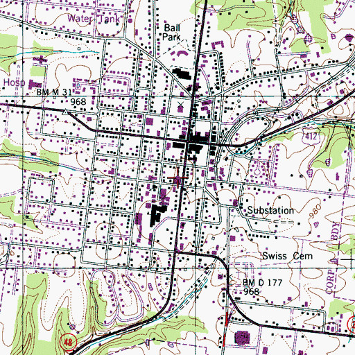 Topographic Map of Hohenwald Church of Christ, TN