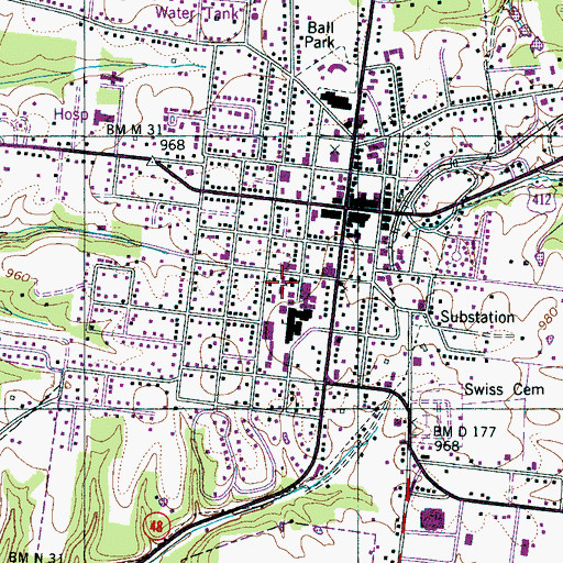 Topographic Map of Hohenwald First Baptist Church, TN