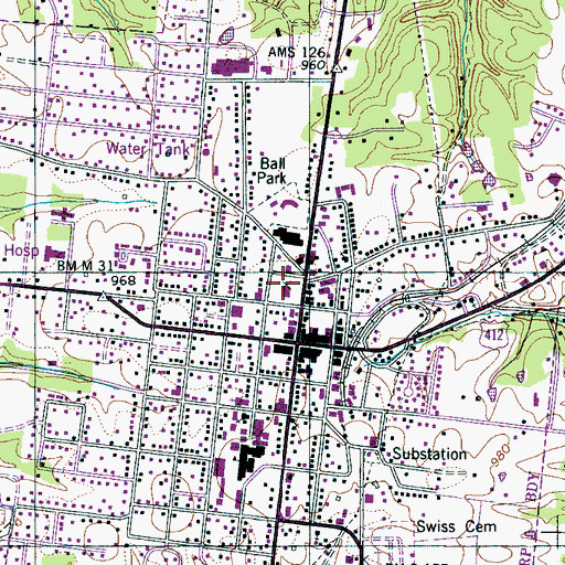 Topographic Map of Lewis County Courthouse, TN
