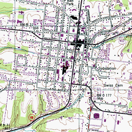 Topographic Map of Lewis County Elementary School, TN