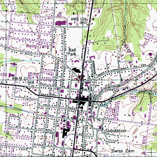 Topographic Map of Lewis County Library, TN