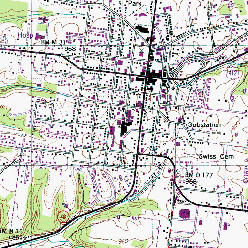 Topographic Map of Lewis County Middle School, TN