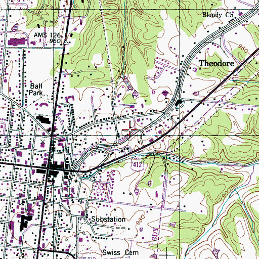 Topographic Map of Saint Peters Cemetery, TN