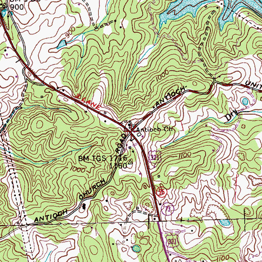 Topographic Map of Antioch, TN