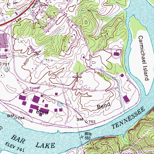 Topographic Map of Blair Bend Industrial Park, TN