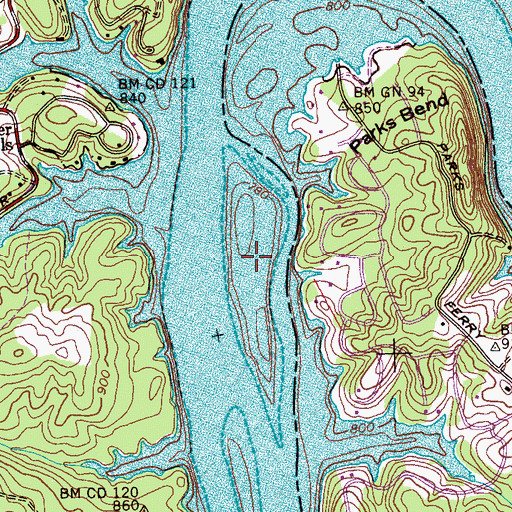 Topographic Map of Big Island (historical), TN