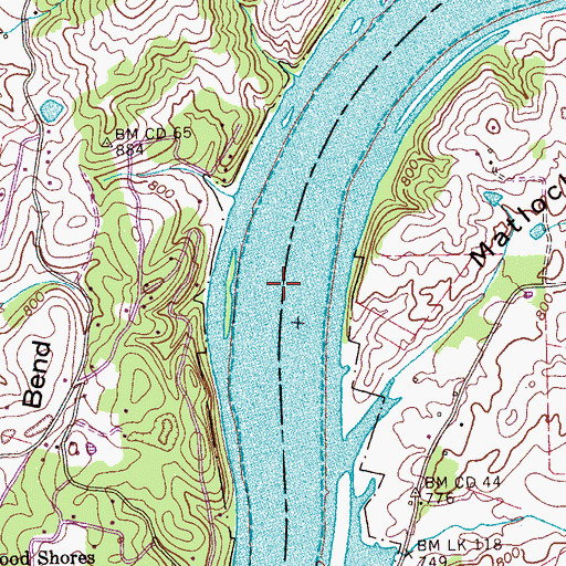 Topographic Map of Bacon Shoals, TN
