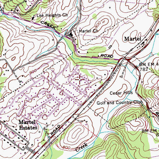 Topographic Map of Cedar Hills, TN