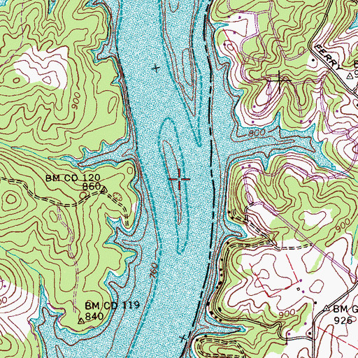 Topographic Map of Cane Island (historical), TN