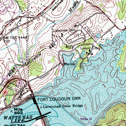 Topographic Map of Lenoir City Marina, TN