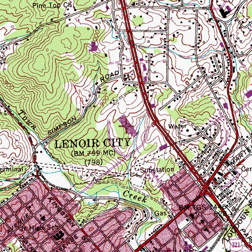 Topographic Map of Lenoir City Plaza Shopping Center, TN