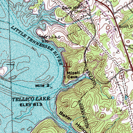 Topographic Map of Mizell Bluff, TN