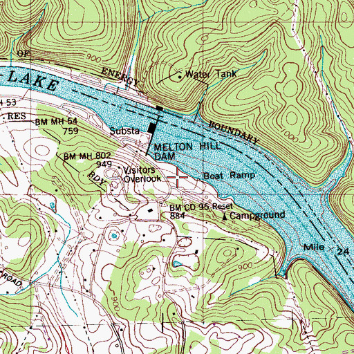 Topographic Map of Melton Hill Dam Recreation Area, TN