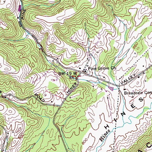 Topographic Map of Pine Grove School (historical), TN