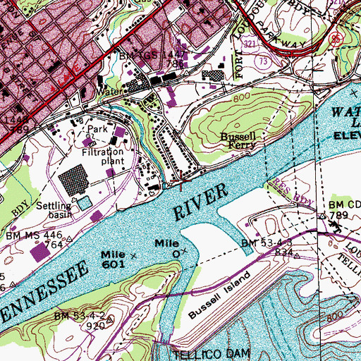 Topographic Map of Thurmans Dock, TN