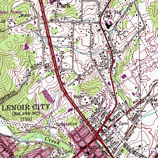 Topographic Map of Twin Lakes Plaza Shopping Center, TN