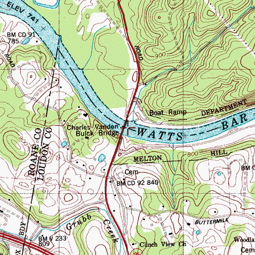 Topographic Map of White Wing Ferry (historical), TN