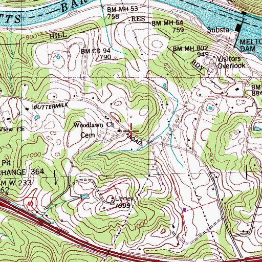 Topographic Map of Woodlawn, TN