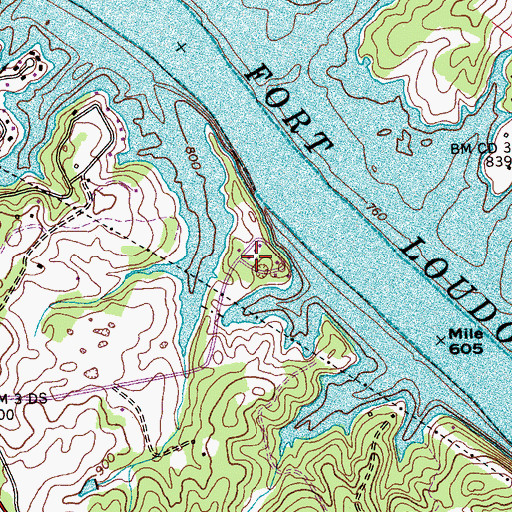 Topographic Map of Yarberry Peninsular Recreation Area, TN