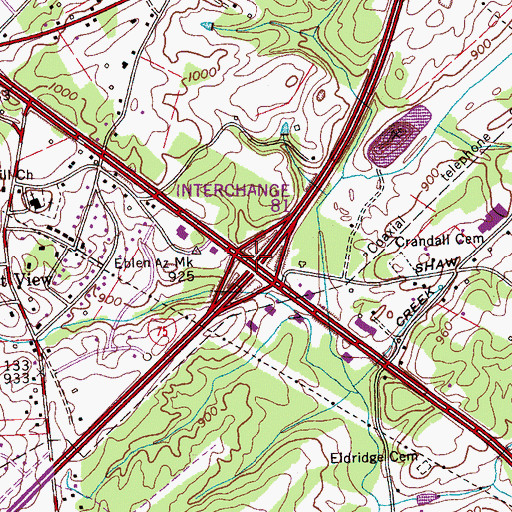 Topographic Map of Interchange 81, TN