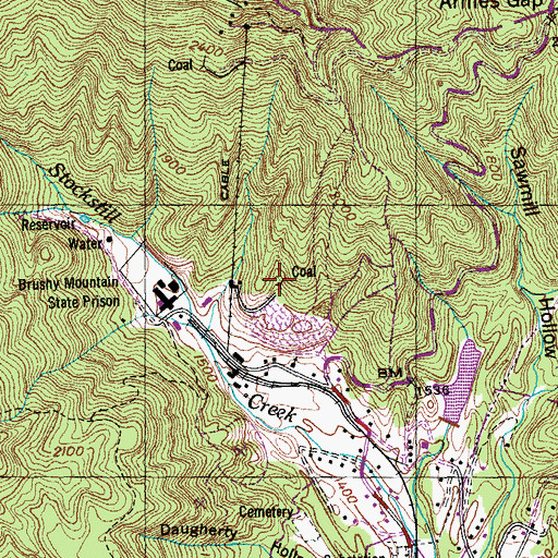Topographic Map of Brushy Mountain Number 7 Mine, TN