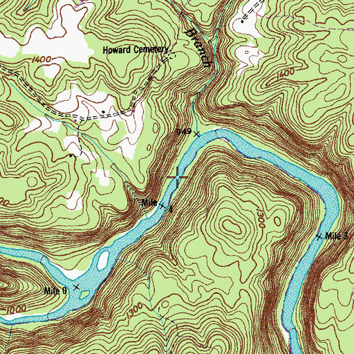 Topographic Map of Canoe Hole Rapids, TN