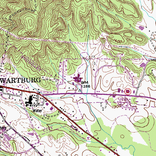 Topographic Map of Central High School, TN