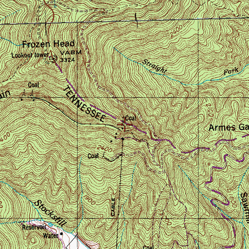 Topographic Map of Frozen Head Mine, TN
