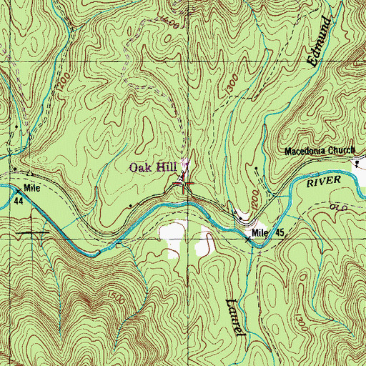 Topographic Map of Oak Hill, TN