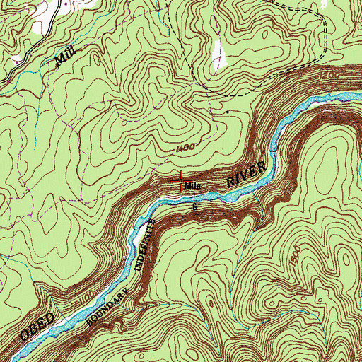 Topographic Map of Obed Wild and Scenic River, TN