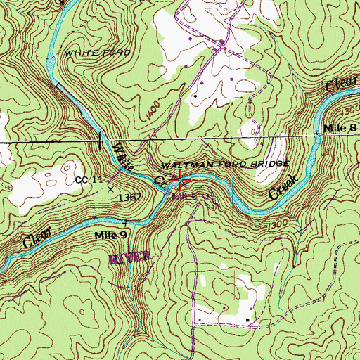 Topographic Map of Waltman Ford, TN