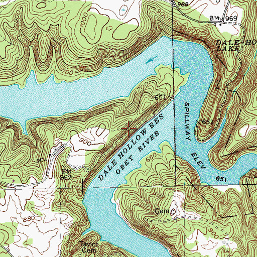 Topographic Map of Amonette Bend, TN