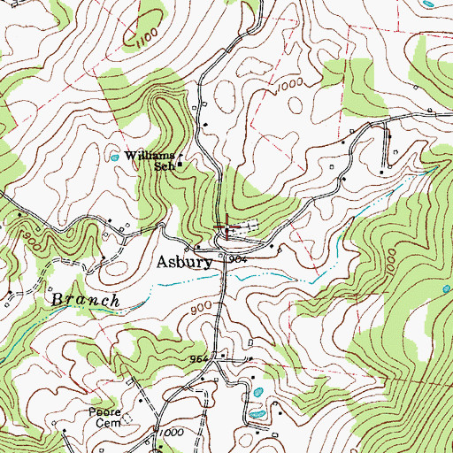 Topographic Map of Asbury Chapel, TN