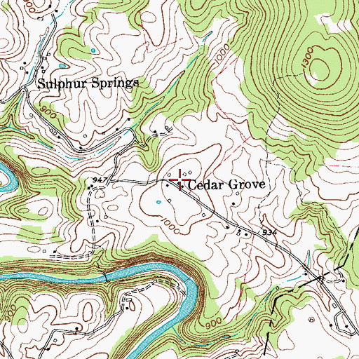 Topographic Map of Cedar Hill School (historical), TN