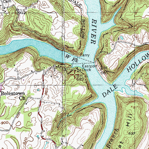 Topographic Map of Eastport, TN