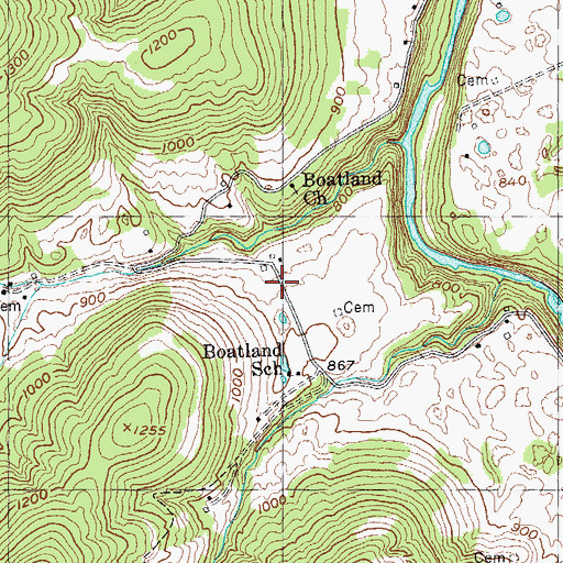 Topographic Map of Boatland, TN