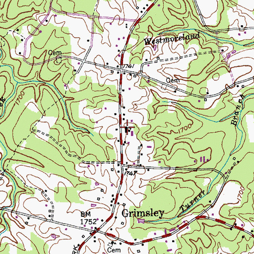 Topographic Map of Grimsley Elementary School, TN